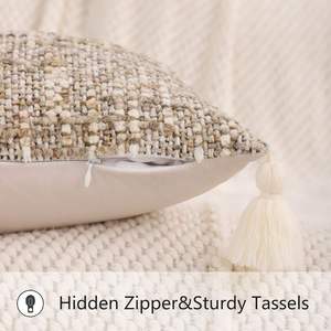 Decorative Throw <b>Pillow</b> Cover Neutral Chenille Textured Cloth With Tassels Sofa <b>Bed</b> Cushion Cover - Product Image 5