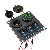 Panel de interruptores basculantes impermeable de diseño cuadrado de 3 módulos con toma de cigarrillos USB de 12V y toma USB para coche, barco, RV, autobús