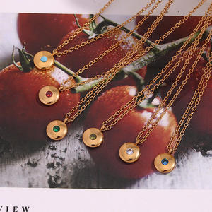 G2918 venta al por mayor Collier acero inoxidable 18K chapado en oro piedra de nacimiento redonda <span class=keywords><strong>12</strong></span> <span class=keywords><strong>meses</strong></span> piedra colgante collares joyería de moda - Product Image 5