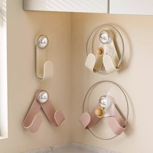 Cream Suction Cup Rotating Pot Lid <b>Rack</b> Wall Mounted No Drill <b>Kitchen</b> <b>Storage</b> <b>Rack</b> Polished Finish - Product Image 1
