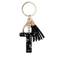 Aanpasbare DIY Epoxyhars sleutelhanger met gouden folie letter alfabet hanger, fruit rechthoek & kattenpatroon ketting, bulk verkrijgbaar