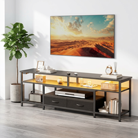 Meuble TV LED moderne de 63 pouces pour téléviseurs de 65/70 pouces, avec étagères ouvertes, rangement, cheminée électrique et éclairage LED