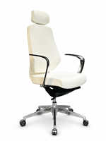 Chaise de bureau de direction moderne à dossier haut en cuir PU blanc, ergonomique, pivotante, avec appui-tête et base en aluminium