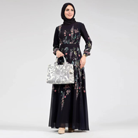 Robes de soirée longues à manches longues élégantes noires pour femmes musulmanes, tendance d'impression florale Abaya, dernières tendances de Sharut Wholesale