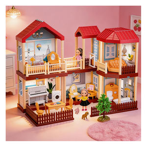 Kits de maison de poupée en plastique, modèle de villa miniature à assembler avec meubles et accessoires, cadeau pour enfants - Product Image 1