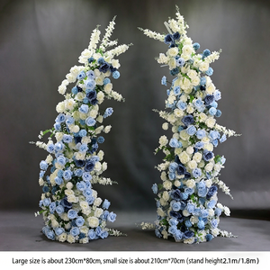 Décor de mariage fait main de style moderne, toile de fond en forme de trompette, arrangement de fleurs artificielles en soie filée, thème vert - Product Image 3