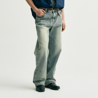 Jean droit ample bleu clair personnalisé pour homme – Coupe décontractée taille haute