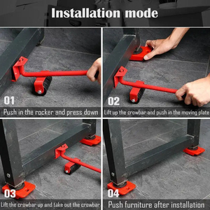 Juego de 5 Herramientas para Mover Muebles, Rodillo para Mover Objetos Pesados con Barra, Elevador de Muebles con Ruedas, Herramientas Profesionales para Mudanzas - Product Image 5