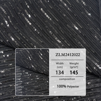 Tissu en maille froissée noire orné de paillettes |   100% polyester 145GSM pour robes de soirée, costumes de scène et tenues élégantes