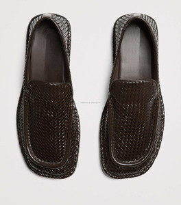 Chaussures habillées unisexes pour femmes et hommes, en cuir véritable, à bout carré, tissées, brillantes, neuves avec étiquettes, chaussures habillées pour hommes, cuir brillant, noir, mocassins pour <span class=keywords><strong>papa</strong></span> - Product Image 2