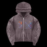 Sweat-shirts et hoodies pour hommes avec imprimé graphique, coupe ample personnalisée, fermeture éclair, double couche, capuche, style vintage délavé à l'acide