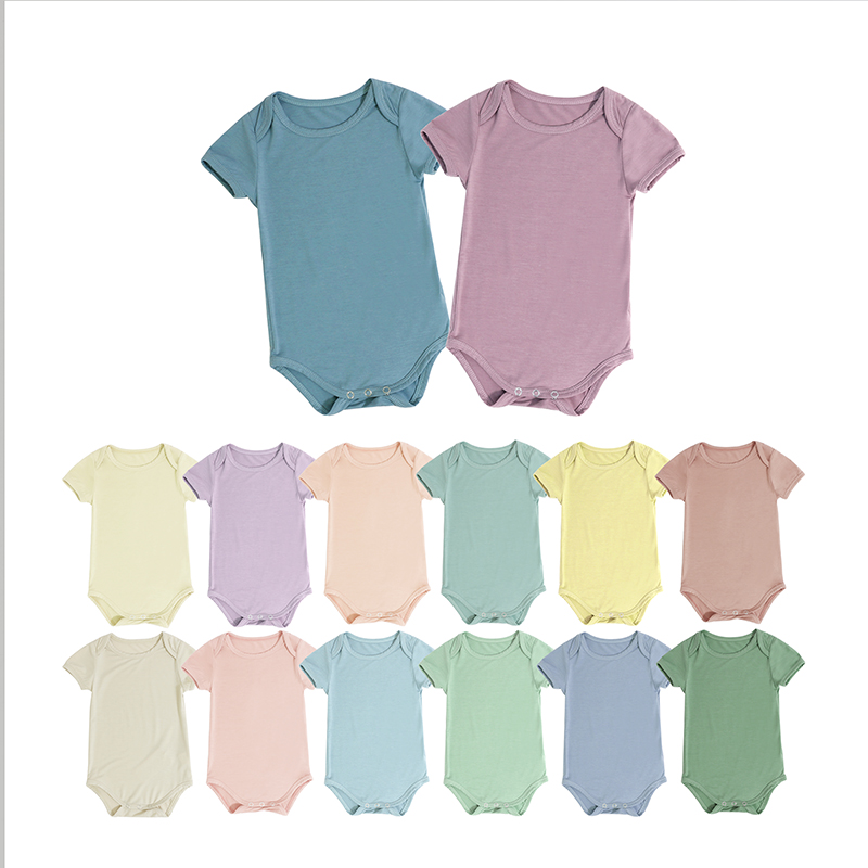 Custom Logo Baby Bamboo Fiber Creepers Envelope Flaps Bodysuit Infant Summer Short Sleeve Skinny Soft Baby Rompers