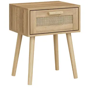 Bedroom Furniture Factory Nightstands Wooden Night Stands with Rattan Weaving Drawer Home Storage Bedside End Table