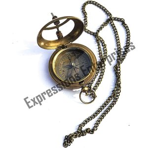 Brass Sundial <b>Compass</b> with Leather & <b>Chain</b> Portable Hanging Ring for Hiking Navigation - Product Image 6