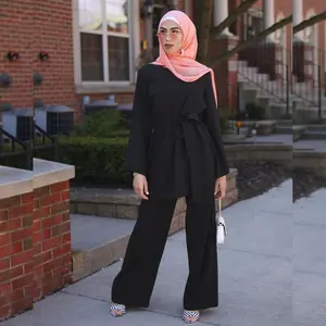 Conjunto de dos piezas para mujer Bicomfort, conjuntos de ropa islámica, conjunto de 2 piezas acanalado, cinturón, cintura, trajes de Oriente Medio Abaya