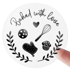 Etiquetas Redondas Autoadhesivas con la Frase 'Baked With Love', Pegatinas para Envasado de Alimentos PET, Etiquetas Decorativas Impresas Digitalmente Ecológicas - Product Image 1