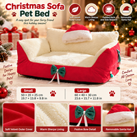 Lit pour animaux de compagnie de Noël avec housse en velours, doublure en sherpa et chapeau de Père Noël amovible, rouge et vert, lit pour chat de Noël OEM ODM