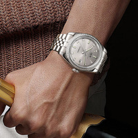 Montre classique I&W Aiwochi pour affaires, boîtier en acier inoxydable, verre saphir, lunette en pierre, fabrication sur mesure