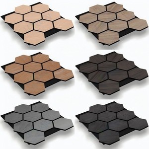 Bảng điều khiển trang trí cách âm thiết kế mới 18/21/9mm lục giác Acoustic gỗ <span class=keywords><strong>MDF</strong></span> tấm Tường đá đen cho căn hộ - Product Image 1