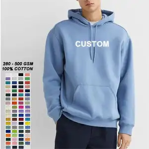 2024 produsen OEM Hoodie kustom hitam biru muda krem ukuran besar pria katun poliester campuran Logo rajutan Hoodie