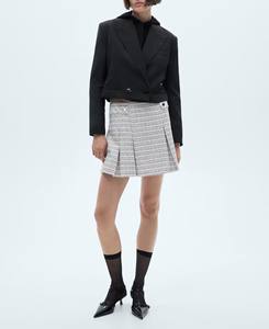 Mini-jupe en tweed de luxe avec boutons, taille naturelle, imprimé géométrique - Jupe d'été décontractée pour femme - Product Image 1