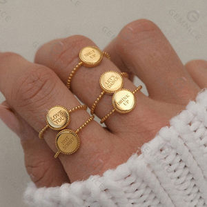 Gemnel, venta al por mayor, anillo de banda con cuentas grabado personalizado chapado en oro de 18 quilates - Product Image 2