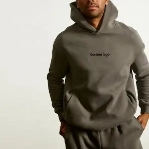 High Quality 380gsm Gray Hoodie Plain Heavyweight Thick No String Oversized Blank Boxy Fleece Cotton Double Layer Hoodie