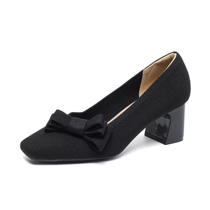 <span class=keywords><strong>Chaussures</strong></span> à enfiler d'été respirantes à bout carré et <span class=keywords><strong>talon</strong></span> épais pour femme, style princesse avec nœud, en maille - Product Image 6