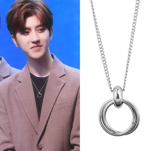 패션 케이팝 스타 목걸이 체인 원형 링 스테인리스 스틸 남녀 공용 주얼리 목걸이 - Product Image 3
