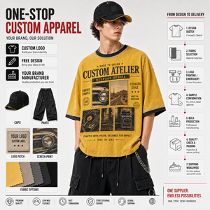 เสื้อยืดวินเทจสั่งทำพิเศษ ผ้าคอตตอนหนา 300GSM ซักย้อมสีแบบแอซิดวอช ทรงโอเวอร์ไซส์ ครอป ทรงบ็อกซี่ ประดับคริสตัล เสื้อยืดผู้ชาย - Product Image 1