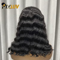Peluca de Cabello Virgen Brasileño con Encaje, Estilo Bob, Sin Flequillo, Rizado, Color HD 1B para Mujeres Negras