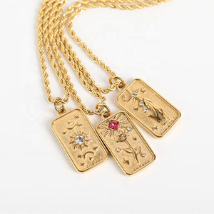 Collar de <span class=keywords><strong>Tarot</strong></span> con Estilo Retro Europeo Americano, Chapado en Oro de 18K, con Diseño de Goteo de Aceite, Colgante Geométrico en Forma de Cruz de Acero Inoxidable para Mujer - Product Image 1