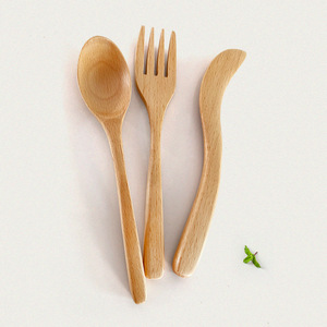 Wooden Spoon Fork Set Round Shape For Picnic And Outdoor Use - Product Image 2