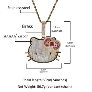 Collar con Colgante de Personaje de Anime Hip Hop, Amuleto de <span class=keywords><strong>Hello</strong></span> <span class=keywords><strong>Kitty</strong></span>, Latón con Circonita 5A y Cadena Cubana de 9mm - Product Image 4