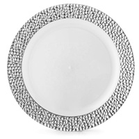 Assiettes jetables en plastique écologiques, élégantes et luxueuses, avec bord doré/argenté, robustes, pour la restauration, les mariages