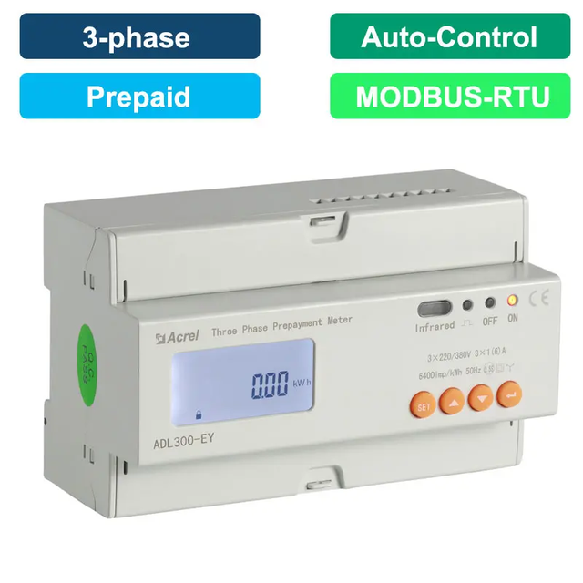 Acrel ADL300-EY Din Rail 35mm Installation Three-Phase Prepaid Energy Meter Local Cloud Solution RS485 Modbus RTU WiFi 4G