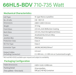 Paneles Solares Monocristalinos Tipo N de Doble Vidrio Bifacial para Uso Doméstico y Comercial II JKM710-735N-66HL5-BDV de 720W 725W - Product Image 3