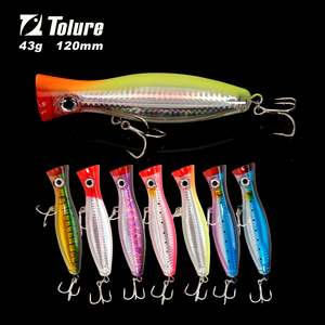 Leurre de pêche en plastique pour eau de surface 43g 120mm, Popper, Crankbait, Leurre dur artificiel avec hameçon pour Black-bass, Perche, Truite, Requin, en eau salée et en rivière - Product Image 1