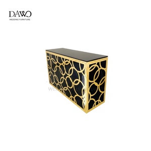 Mesa Rectangular Negra con Marco Dorado Completo, Patrón de Anillo Dorado, para Banquetes de Boda, Barra de Vidrio - Product Image 3