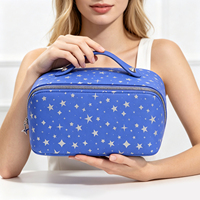 Trousse de Toilette Esthétique à Grande Ouverture pour Femme avec Imprimé Étoiles, Pochette Cosmétique Grande Capacité, Organisateur de Maquillage de Voyage avec Séparateur