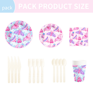Juego de Vajilla para Fiesta de Cumpleaños Infantil DAMAI con Temática de Mariposas, Incluye 7 y 9 Platos de Papel, Vasos y Servilletas para 8 Personas - Product Image 2