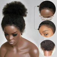 Wig rambut manusia keriting Afro Kinky renda HD penuh 360 untuk wanita warna hitam dilengkapi dengan Wig garis rambut tepi 4C Wig Frontal Afro tanpa lem