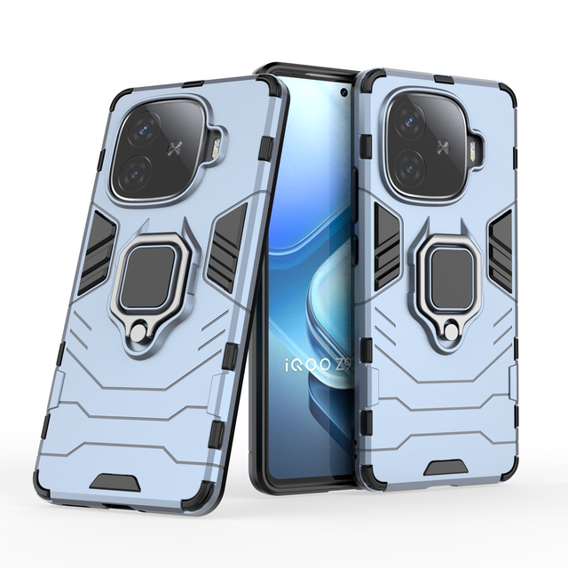 Slim Hard Plastic Shockproof Case Shell with Ring-holder Full Protective Back Cover Phone Case for Vivo IQOO Z9 Turbo 5G