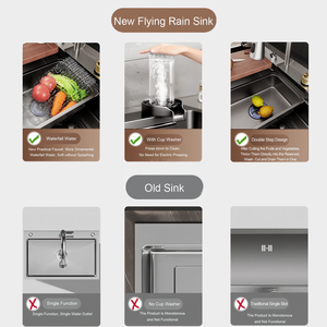 Évier de cuisine multifonctionnel intelligent à cascade, fait main, haute qualité, nouvelles tendances 2026, avec support pour téléphone portable et pistolet pulvérisateur - Product Image 4