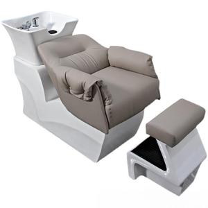 Moderno Lavacabezas para Barbería con Silla, Sistema de Lavado Semi-Reclinable, Lavabo de Cerámica, Estructura Metálica y Tapicería de Cuero - Product Image 5