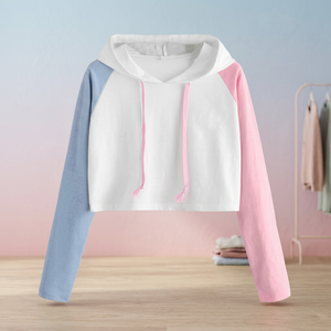 Sudadera con capucha azul para mujer al por mayor, estilo urbano, con abertura lateral, manga abullonada holgada, tejido de rizo vintage invertido, insignia y botón a presión con lentejuelas - Product Image 3