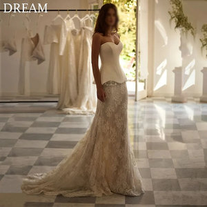 Eleganti abiti da sposa a sirena in pizzo lungo fino al pavimento w/strascico - Product Image 5