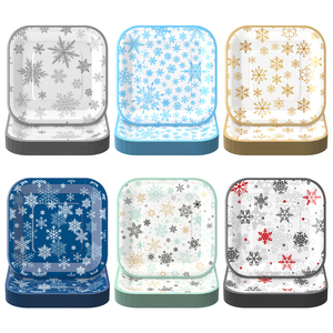 Assiettes carrées en papier imprimées flocons de neige de qualité supérieure, réutilisables, pour mariages, fêtes et événements festifs - Product Image 1