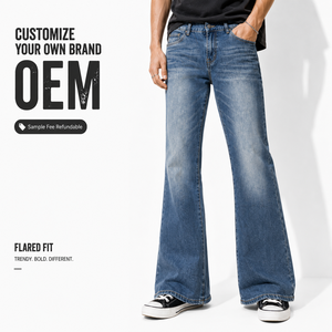 Fabricant de jeans slim fit évasés sur mesure - Pantalons en denim délavé style années 70 minimaliste OEM - Product Image 1