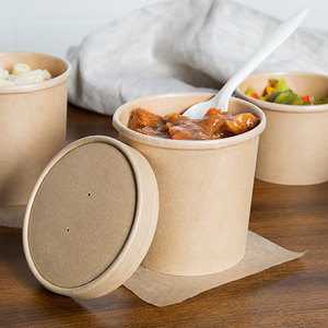 Boîte à bols en papier kraft <span class=keywords><strong>jetable</strong></span> écologique imprimé personnalisé Tasse à <span class=keywords><strong>soupe</strong></span> à paroi unique avec couvercle pour aliments à emporter et emballage de salade - Product Image 3